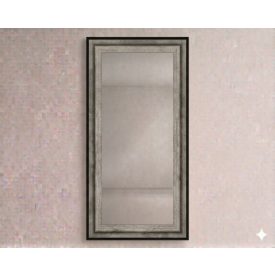 Antikolt ezüst keretes fali tükör 30x130 cm méretben hálószobai környezetben.